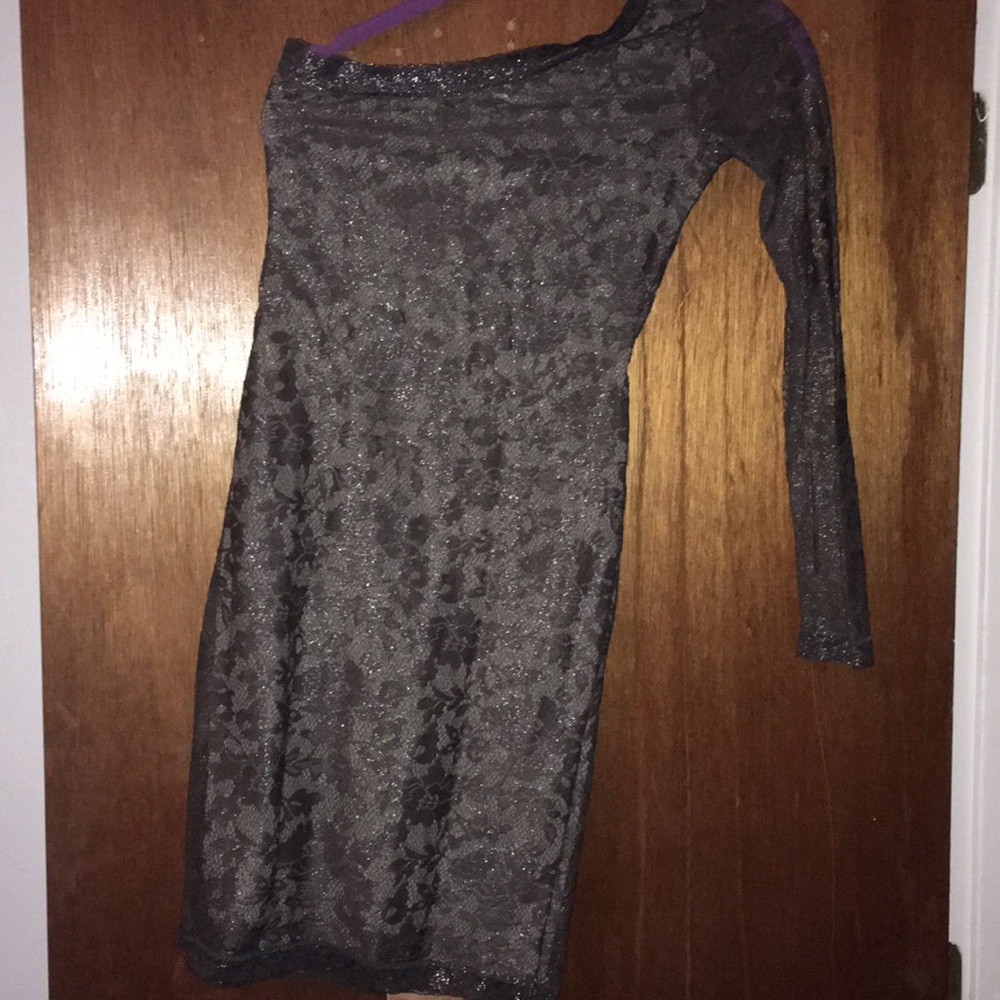 One shoulder lace overlay glitter Mini bodycon